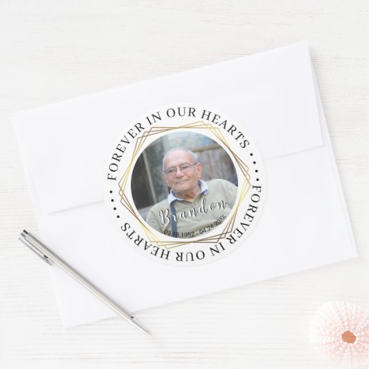 葬儀悔やみや弔慰写真記念ステッカー ラウンドシール (封筒)