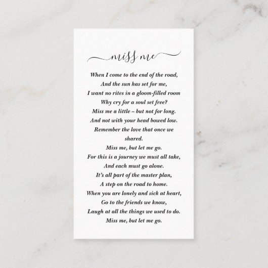 葬儀悔やみや弔慰写真記念祈りの言葉カード 名刺 (裏面)