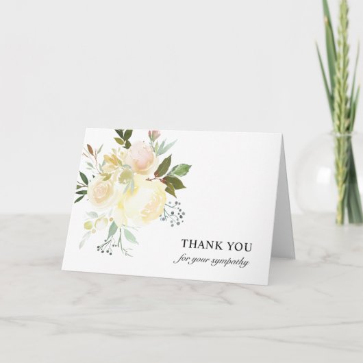 葬儀悔やみや弔慰感謝状アイボリー水彩フローラ サンキューカード (正面)