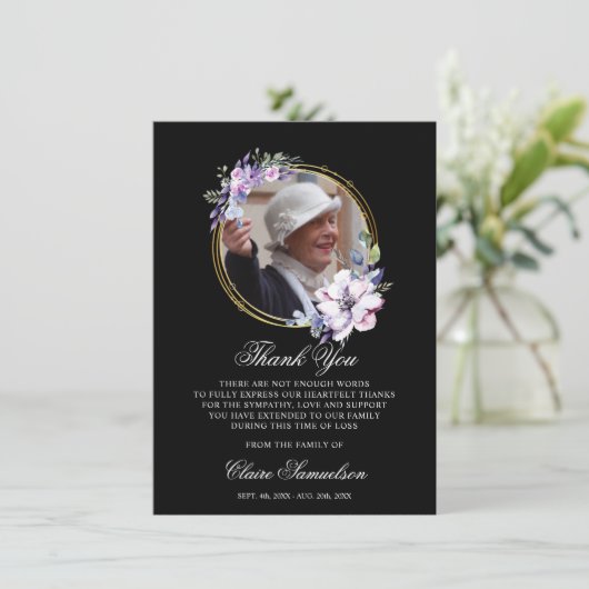 葬儀悔やみや弔慰死別ありがとう黒写真 サンキューカード (スタンド正面)