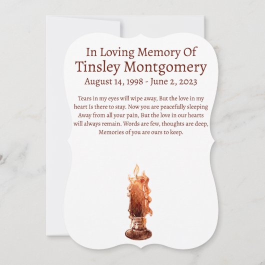 葬儀悔やみや弔慰記念祈りの言葉フォトカード (裏面)