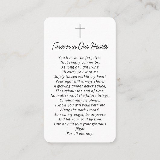 葬儀悔やみや弔慰記念祈りの言葉記念カード 名刺 (裏面)