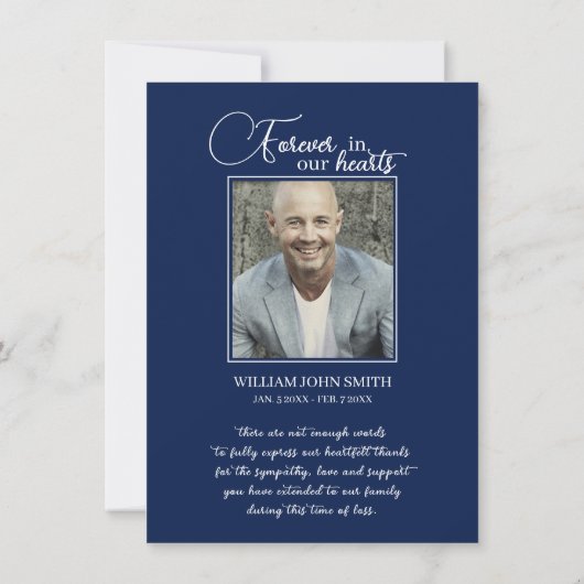 葬儀愛のメモリーブルーネイビーありがとう |写真 カード (裏面)
