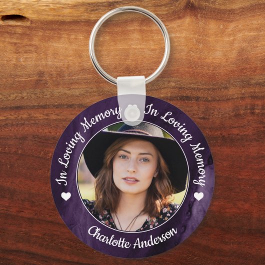 葬儀愛の思い出フォトパープルマーブルメモリアル キーホルダー (正面)