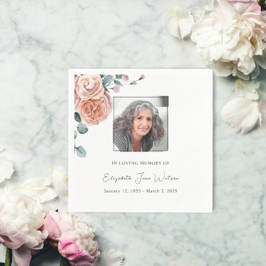 葬儀披露宴愛する記憶の桃のバラ スタンダードカクテルナプキン