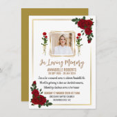 葬儀招待状 – ゴールデンと赤いバラ縁どズ 招待状 (正面/裏面)