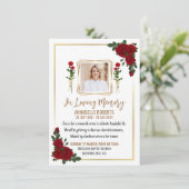 葬儀招待状 – ゴールデンと赤いバラ縁どズ 招待状 (スタンド正面)