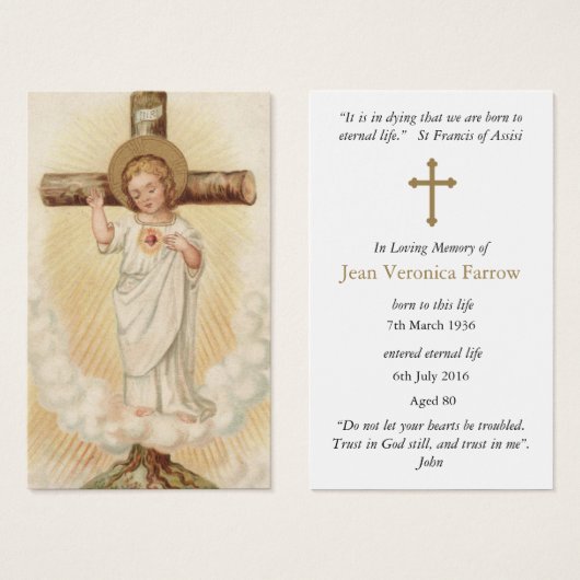 葬儀損失イエズエータニティ祈りの言葉共感カード (正面&裏面)