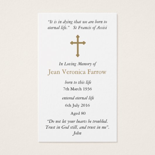 葬儀損失イエズエータニティ祈りの言葉共感カード (裏面)