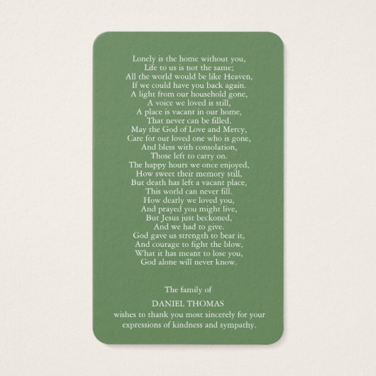 葬儀損失イエローチューリップ祈りの言葉同情カード (裏面)