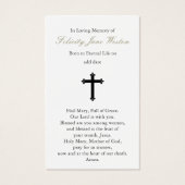 葬儀損失ハートメアリー祈りの言葉同情カード (裏面)