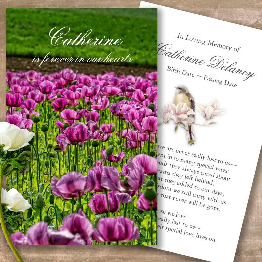 葬儀損失パープルポピー祈りの言葉同情カード 名刺