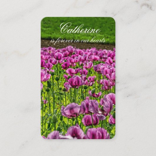 葬儀損失パープルポピー祈りの言葉同情カード 名刺 (正面)