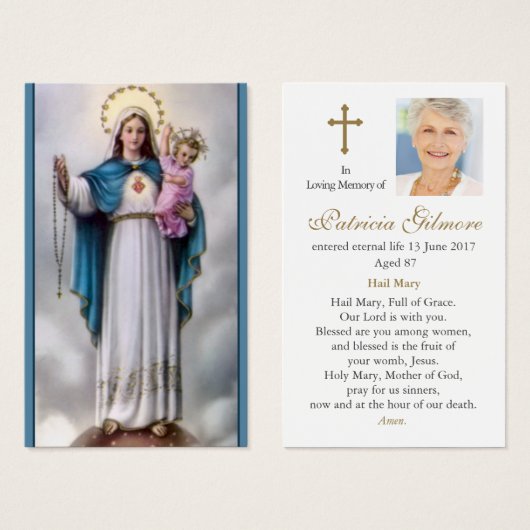 葬儀損失メアリー12スター祈りの言葉同情カード (正面&裏面)