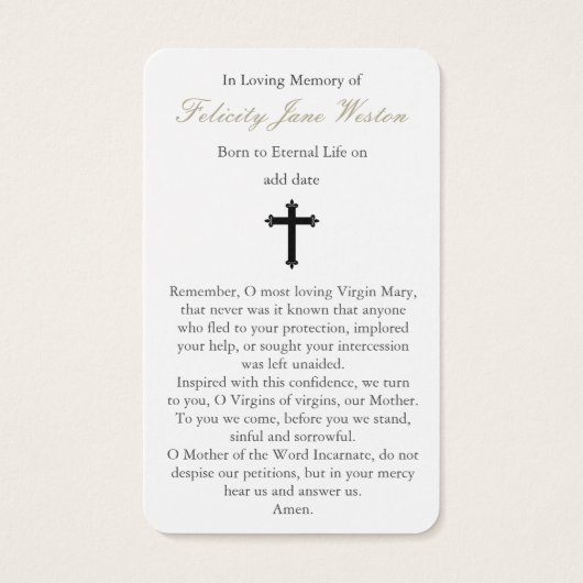 葬儀損失メリーロザリオ祈りの言葉同情カード (裏面)