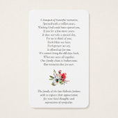 葬儀損失日没スワン祈りの言葉同情カード (裏面)