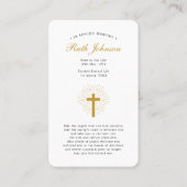 葬儀損失雹メアリー祈りの言葉同情カード 名刺 (裏面)