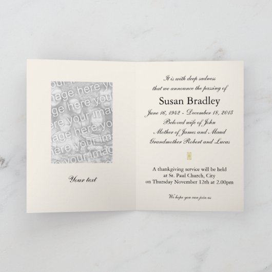 葬儀案内内の牡丹セピアの枠 案内状 (内部)