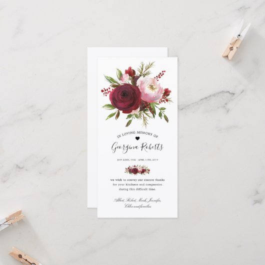 葬儀用水彩フローラメモリアルありがとうご注意 カード (正面/裏面インサイチュ)