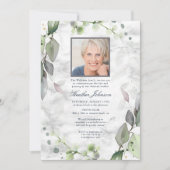 葬儀用水彩植物緑の大理石写真 招待状 (正面)