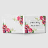 葬儀用水彩赤とピンクの花グレー ゲストブック (全面)