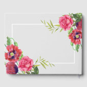 葬儀用水彩赤とピンクの花グレー ゲストブック (裏面)