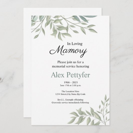 葬儀発表カード 案内状 (正面/裏面)