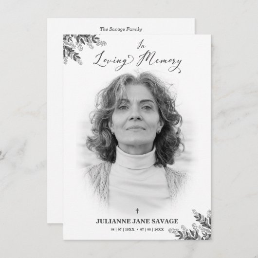 葬儀白黒写真追悼サービス 招待状 (正面/裏面)