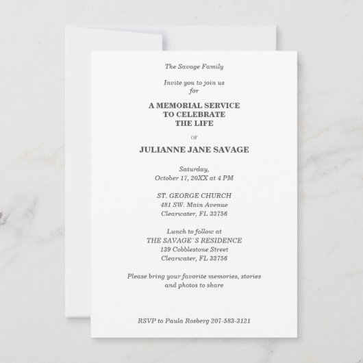 葬儀白黒写真追悼サービス 招待状 (裏面)