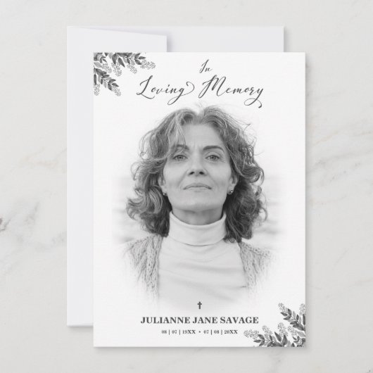 葬儀白黒写真追悼サービス 招待状 (正面)