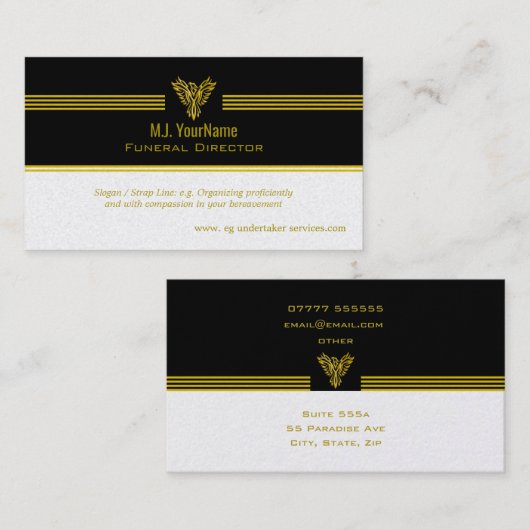 葬儀監督の金ゴールドストライプと起き上がるフェニックス 名刺 (正面/裏面)