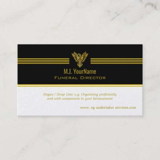 葬儀監督の金ゴールドストライプと起き上がるフェニックス 名刺 (正面)
