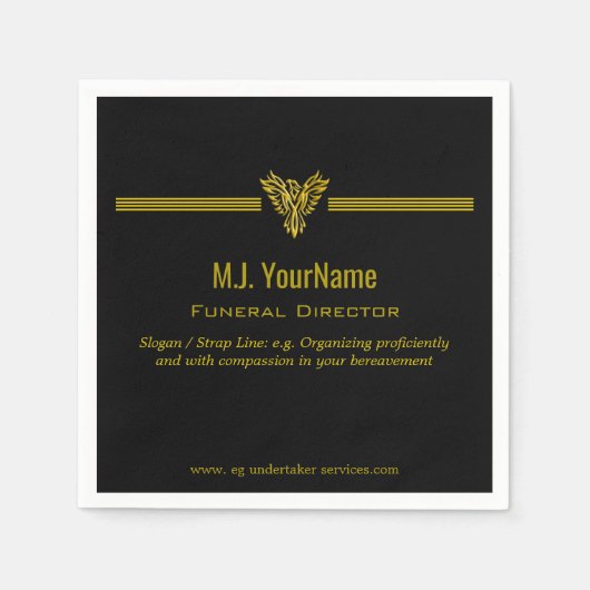 葬儀監督金ゴールドストライプとライジングフェニックス スタンダードカクテルナプキン (正面)
