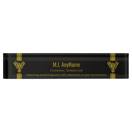 葬儀監督金ゴールドストライプとライジングフェニックス デスクネームプレート (正面)