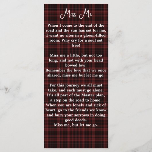 葬儀祈りの言葉しおりカード追悼記念碑 (裏面)