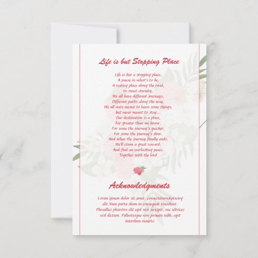 葬儀祈りの言葉カードテンプレート (裏面)