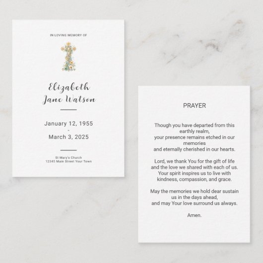葬儀祈りの言葉カードフローラクロス 名刺 (正面/裏面)