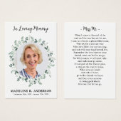 葬儀祈りの言葉カード写真悔やみや弔慰メモリアル (正面&裏面)