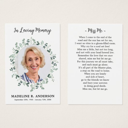 葬儀祈りの言葉カード写真悔やみや弔慰メモリアル (正面&裏面)