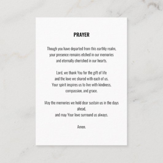 葬儀祈りの言葉カード白黒 名刺 (裏面)