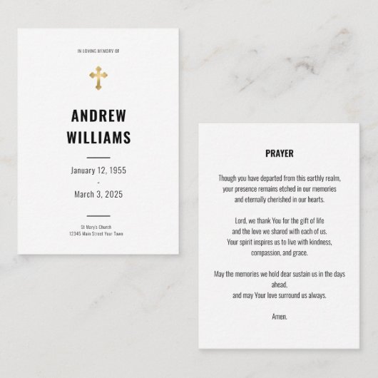 葬儀祈りの言葉カード白黒 名刺 (正面/裏面)