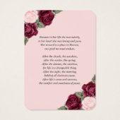 葬儀祈りの言葉ピンクレッドヴィンテージフローラカード (裏面)