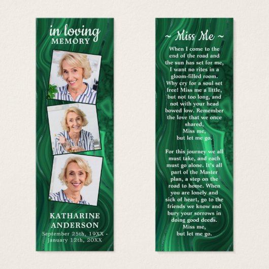 葬儀祈りの言葉ブックマーク3フォトグリーンマーブル (正面&裏面)
