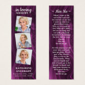 葬儀祈りの言葉ブックマーク3写真詩パープルマーブル (正面&裏面)