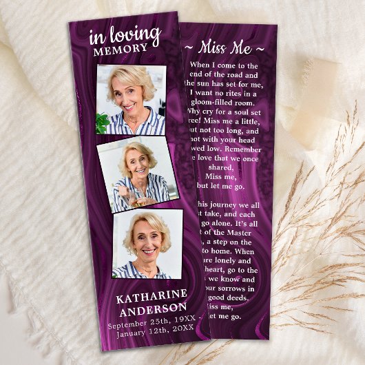 葬儀祈りの言葉ブックマーク3写真詩パープルマーブル