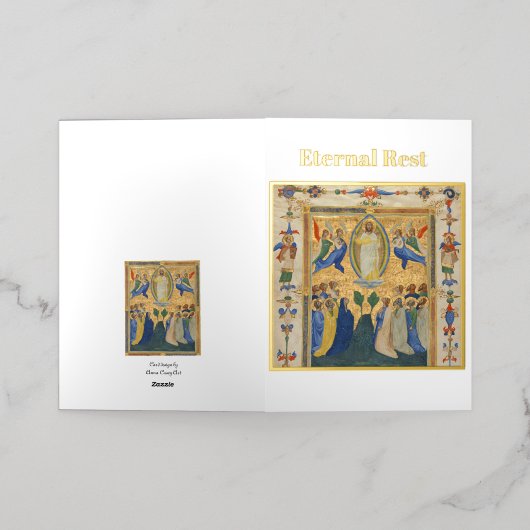 葬儀祈りの言葉記念碑 箔グリーティングカード (外側レイダウン)