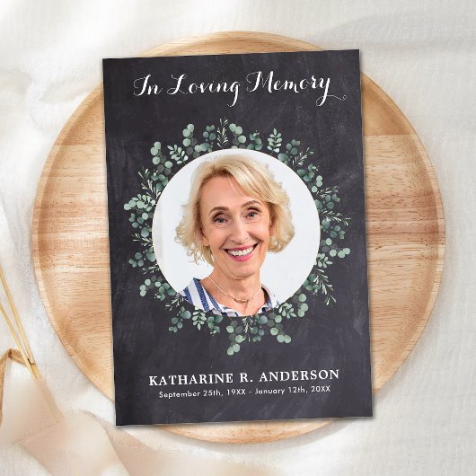 葬儀素朴ユーカリ悔やみや弔慰記念写真 サンキューカード