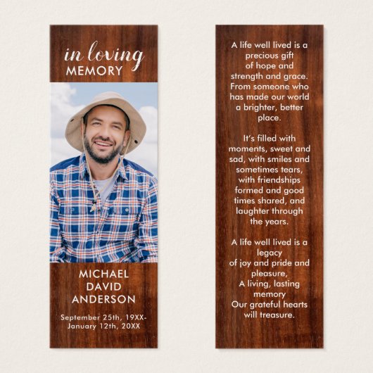 葬儀素朴祈りの言葉写真追悼詩ブックマーク (正面&裏面)