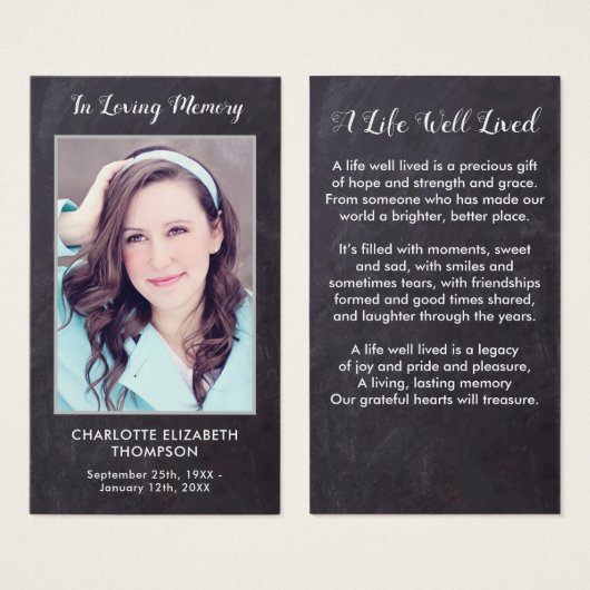 葬儀素朴記念写真悔やみや弔慰祈りの言葉カード (正面&裏面)