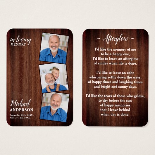 葬儀素朴記念悔やみや弔慰写真祈りの言葉カード (正面&裏面)